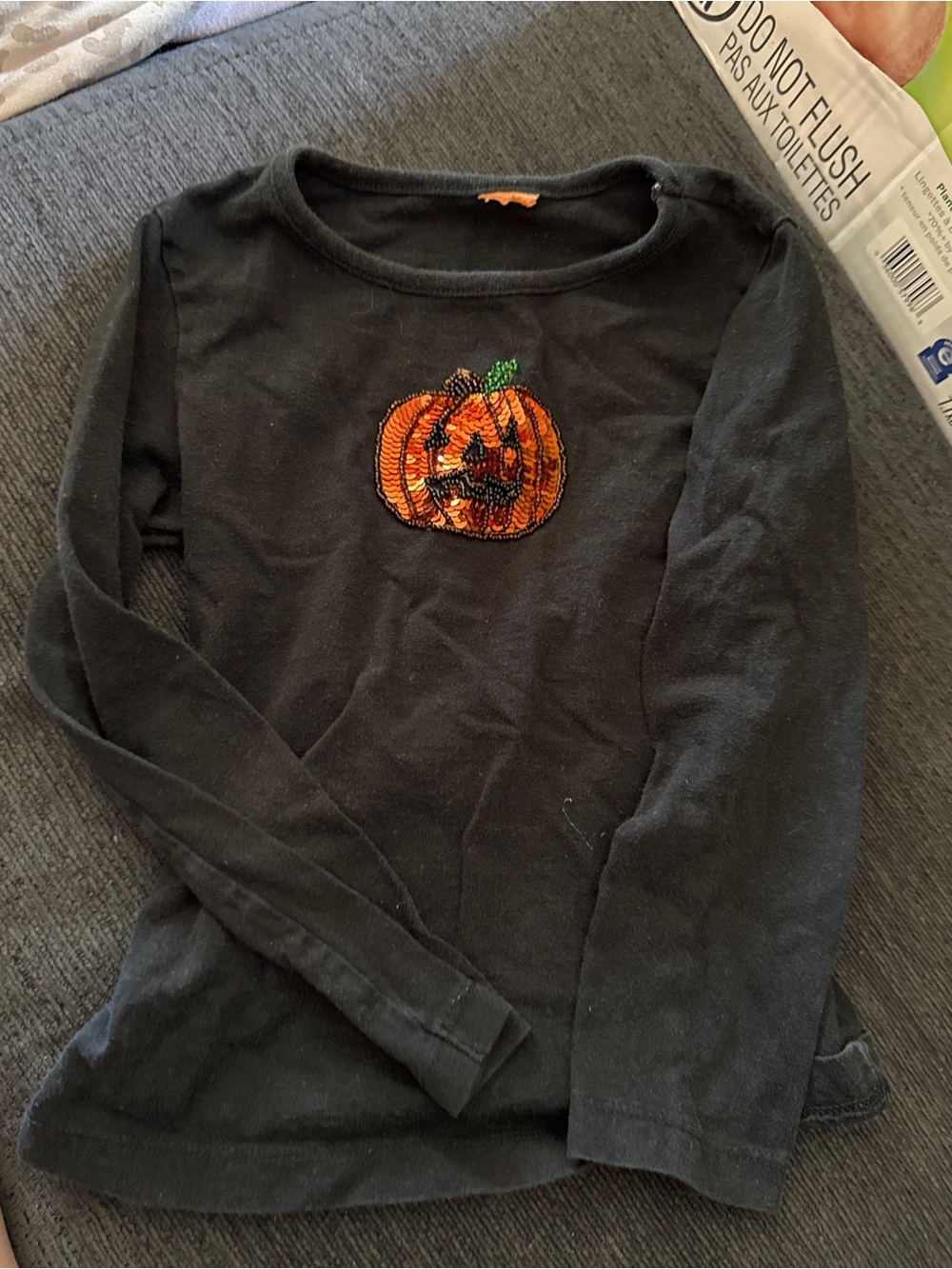 Cat & Jack Black Long-Sleeve Tee with Orange Sequin Pumpkin